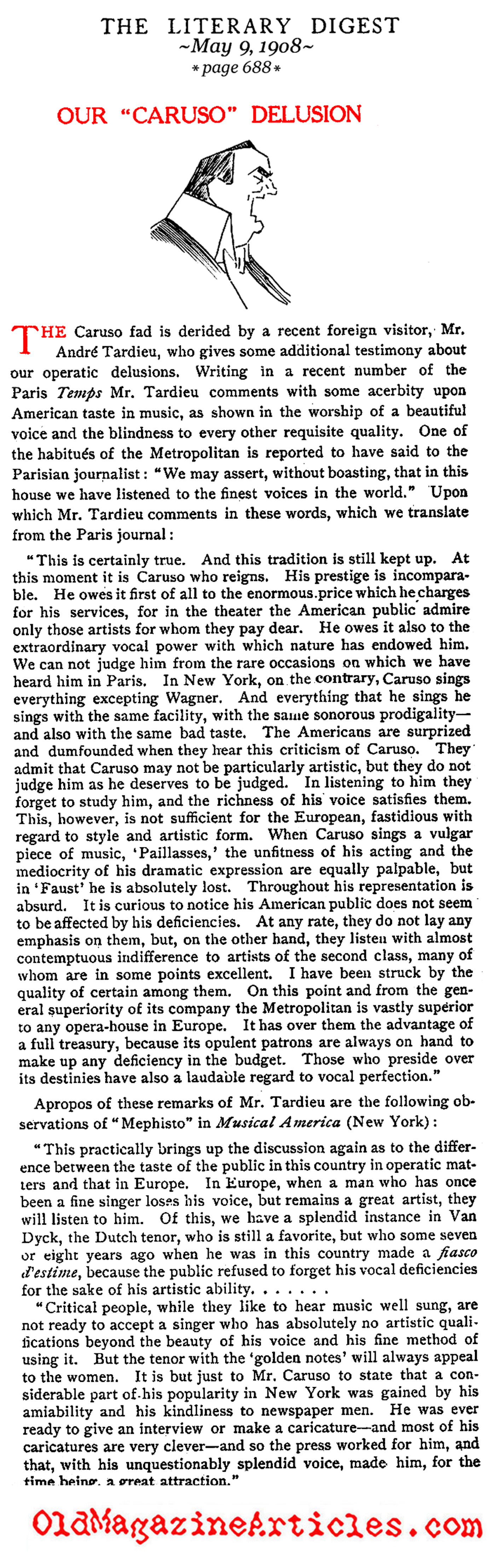 A Bad Review for Enrico Caruso  (The Literary Digest, 1908)